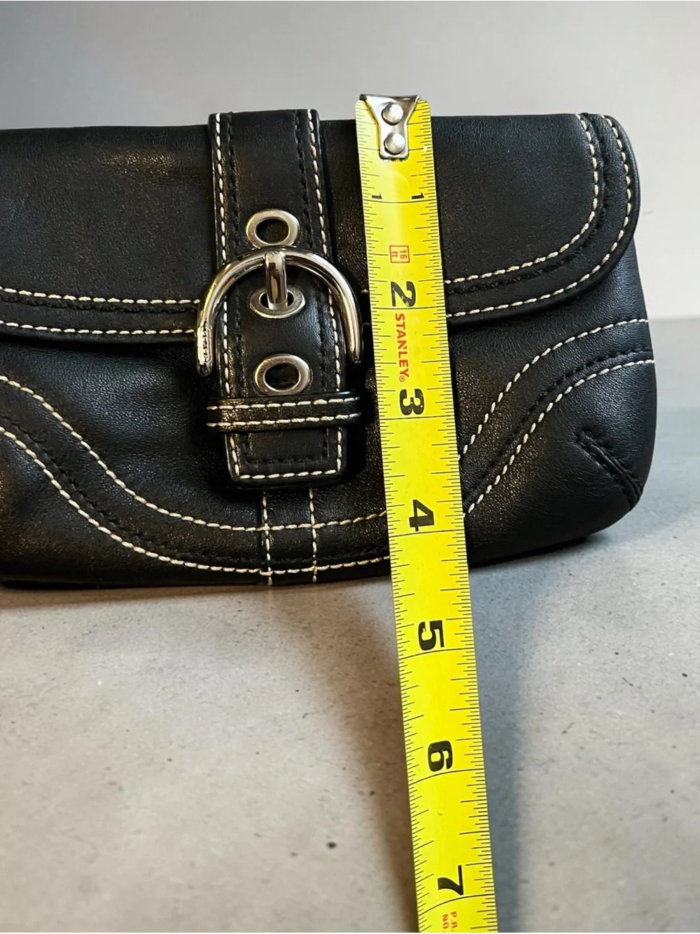 Coach Black Leather Wristlet with White Contrast Stitching